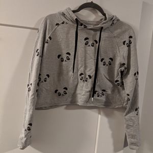 L Messy Bun Just Chillin' cropped panda hoody